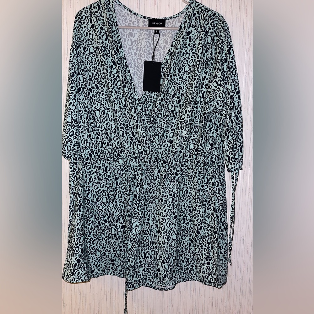 Mint/Cheetah Romper-L